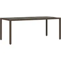 Syfax Gartentisch mit Glasplatte Braun 190x90x75 cm Poly Rattan