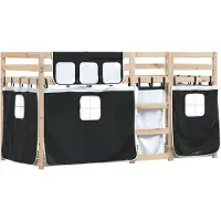 Syfax Etagenbett mit Vorhängen Weiß & Schwarz 90x190 cm Kiefernholz