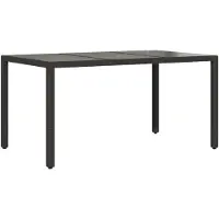 Syfax Gartentisch mit Glasplatte Schwarz 150x90x75 cm Poly Rattan