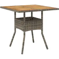 Syfax Gartentisch mit Akazienholz-Platte Grau 80x80x75 cm Poly Rattan