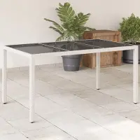 ZMH Gartentisch mit Glasplatte Weiß 150x90x75 cm Poly Rattan