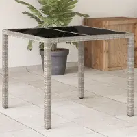 ZMH Gartentisch mit Glasplatte Hellgrau 90x90x75 cm Poly Rattan