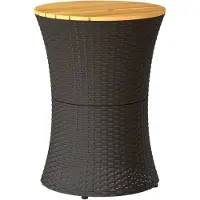 Syfax Garten-Beistelltisch Trommelform Schwarz Poly Rattan Massivholz