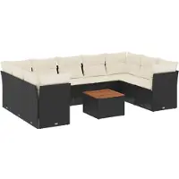 vidaXL 10-tlg. Garten-Sofagarnitur mit Kissen Schwarz Poly Rattan