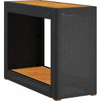 Syfax Garten-Beistelltisch mit Holzplatte Schwarz Poly Rattan