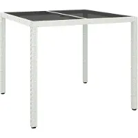 Syfax Gartentisch 90x90x75 cm Gehärtetes Glas Poly Rattan Weiß