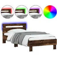 vidaXL Bettgestell mit Kopfteil und LED-Leuchten Räuchereiche 90x200cm