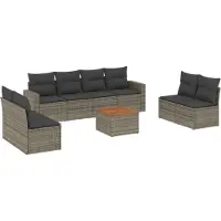 vidaXL 9-tlg. Garten-Sofagarnitur mit Kissen Grau Poly Rattan