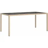 Syfax Gartentisch Beige 190x90x75 cm Gehärtetes Glas und Poly Rattan