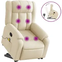 Syfax Massagesessel mit Aufstehhilfe Creme Stoff