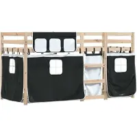 Syfax Etagenbett mit Vorhängen Weiß & Schwarz 80x200 cm Kiefernholz