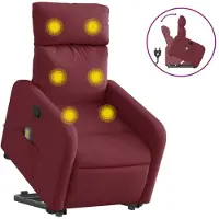 Syfax Massagesessel mit Aufstehhilfe Weinrot Stoff