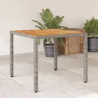 ZMH Gartentisch mit Akazienholz-Platte Grau 90x90x75 cm Poly Rattan