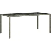 Syfax Gartentisch Grau 190x90x75 cm Gehärtetes Glas und Poly Rattan