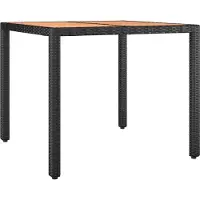 Syfax Gartentisch mit Holzplatte Schwarz Poly Rattan & Akazienholz
