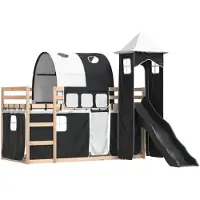 Syfax Etagenbett mit Rutsche und Gardinen Weiß und Schwarz 80x200 cm