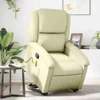 vidaXL Cloris DesignMöbel Massagesessel mit Aufstehhilfe Creme Echtleder , Klassische Sessel 2024 Neu