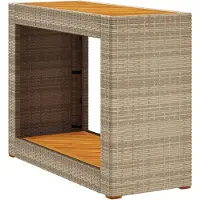 Syfax Garten-Beistelltisch mit Holzplatte Beige Poly Rattan