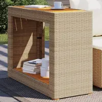 vidaXL Möbel Garten-Beistelltisch mit Holzplatte Beige Poly Rattan - Gartentische &47977