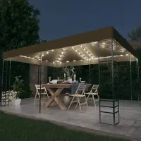 vidaXL Möbel Pavillon mit LED-Lichterkette 3x4 m Taupe - Pavillons & Partyzelte &30861
