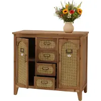 Mendler Apothekerkommode HWC-O63, Sideboard Schrank Staufächer Schubladen, Vintage Rattanoptik 80x91x40cm Korpus natur