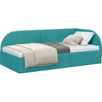 Syfax Eckbettgestell mit Kopfteil Türkis 90 cm x 190 cm Samt