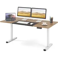 Costway höhenverstellbarer Schreibtisch 140 x 70 cm, Stehschreibtisch mit Memory-Funktion & Kabelmanagement, Computertisch, Beige
