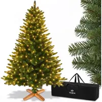 Veska Premium Weihnachtsbaum künstlich 180cm - mit Holzständer, Nordmanntanne, Künstlicher Tannenbaum, Naturgetreu, dichte Zweige mit LED