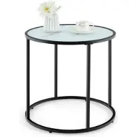 Coast 50 cm Runder Beistelltisch aus Glas mit Platte in Marmoroptik und schwarzem Metallgestell - Modernes Design