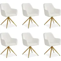 Homestyle4u Esszimmerstühle 6er Set drehbar Polsterstuhl Bouclé Beige Polstersessel Sessel Armlehnenstühle Weiß Gold