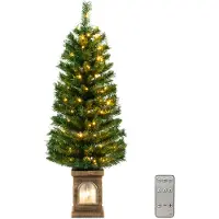 Costway 120 cm künstlicher Weihnachtsbaum im Topf, 3 Lichtmodi, beleuchteter Tannenbaum mit warmweißen LED-Lichtern & Timer & 160 PVC Zweigspitzen