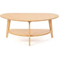 Needs&wants® Couchtisch Bambus oval rund, Wohnzimmertisch Holz naturfarben, Sofatisch niedrig dreibein mit Ablage Stauraum, Kaffeetisch groß halbrund