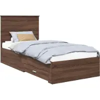Syfax Bettrahmen Braune Eiche und Silber 75 x 190 cm Holzwerkstoff