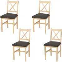 MCW 4er-Set Esszimmerstuhl MCW-F77, Lehnstuhl Küchenstuhl Stuhl, Massiv-Holz Stoff Landhaus natur, Polster schwarz