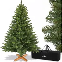 Veska Premium Weihnachtsbaum künstlich 140cm - mit Holzständer, Nordmanntanne, Künstlicher Tannenbaum, Naturgetreu, dichte Zweige ohne LED