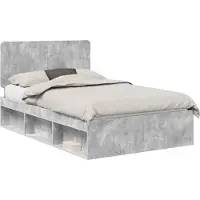 Syfax Bettrahmen Beton Grau 135 x 190 cm Massives Kiefernholz