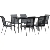 vidaXL 7-tlg. Garten-Essgruppe Schwarz Stahl und Textilene