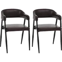 Mendler 2er-Set Esszimmerstuhl MCW-P29, Küchenstuhl Lehnstuhl Polsterstuhl, Industrial Retro Vintage Kunstleder dunkelbraun