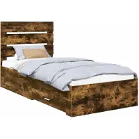 Syfax Bettrahmen Rauchige Eiche und Silber 75 x 190 cm Holzwerkstoff