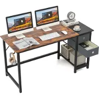 Costway Schreibtisch 140cm mit 2 Schubladen, Kopfhörerhaken & Ablagefach, Bürotisch bis 130kg