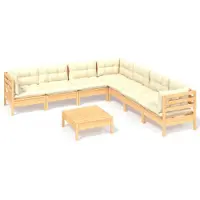 vidaXL 8-tlg. Garten-Lounge-Set mit Creme Kissen Massivholz Kiefer