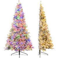 Costway 180cm Künstlicher Halber Weihnachtsbaum mit Schnee, 180 LED-Lichtern, 9 Modi & Fernbedienung, Tannenbaum, Christbaum, Kunstbaum Weihnachten