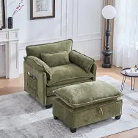 OKWISH Loungesofa,Großer Samt-Loungesessel mit Hocker und Kissen,Moderner Relaxsessel mit Seitentaschen,Für Wohnzimmer und Schlafzimmer,Grün