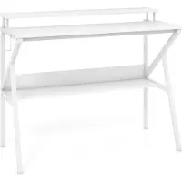 Costway Schreibtisch, 100x50cm Computertisch, PC-Tisch mit Monitorständer, Regal, Haken & Metallrahmen, Bürotisch aus Holz, Arbeitstisch, Weiß