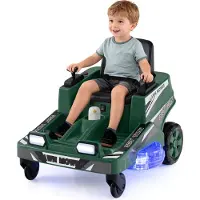 Costway Kinder Elektroauto, 12V Elektro Rasenmäher mit doppelten Steuerhebeln, LED-Lichter, Dreh- und Wende-Funktion Elektrofahrzeug für Kinder 3+Grün
