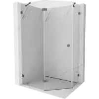 Mexen Lunar Fünfeck-Duschkabine schwenkbar links 90 x 80 cm, transparent, gun gray gebürstet - 831-090L-080P-66-00-L