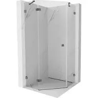 Mexen Lunar Fünfeck-Duschkabine schwenkbar, links 80 x 80 cm, transparent, gebürstetes Gun Grey - 831-080L-080P-66-00-L