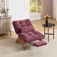 OKWISH Loungesessel mit Fußstütze Liegestuhl mit Lendenkissen und Holzbeinen,Polstersessel mit verstellbares, rückenfreies Stoffdesign,Rotwein