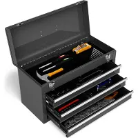 Costway Werkzeugkiste Metall, Werkzeugkasten mit 3 Schubladen & oberem Fach, Werkzeugbox Werkzeugkoffer 52 x 21 x 30 cm (Schwarz)
