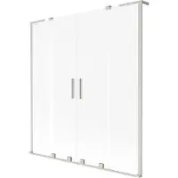 Mexen Velar L Duo Badewannenaufsatz 2-flügelig verschiebbar 140 x 150 cm, Frostglas, gebürsteter Nickel - 896-140-003-32-97